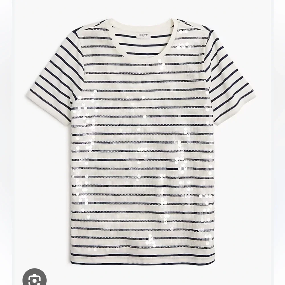 NWT J. Crew Sequin Stripe Tee Navy Blue & White XS - Picture 3 of 9